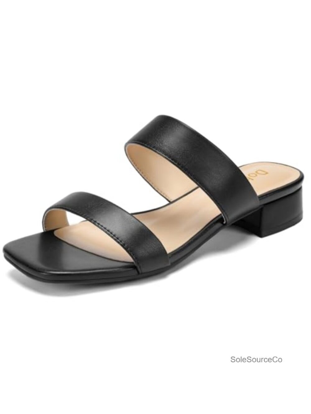 Women's Wide Fit Faux Leather Square Toe Block Heel Sandals Slip On Dressy